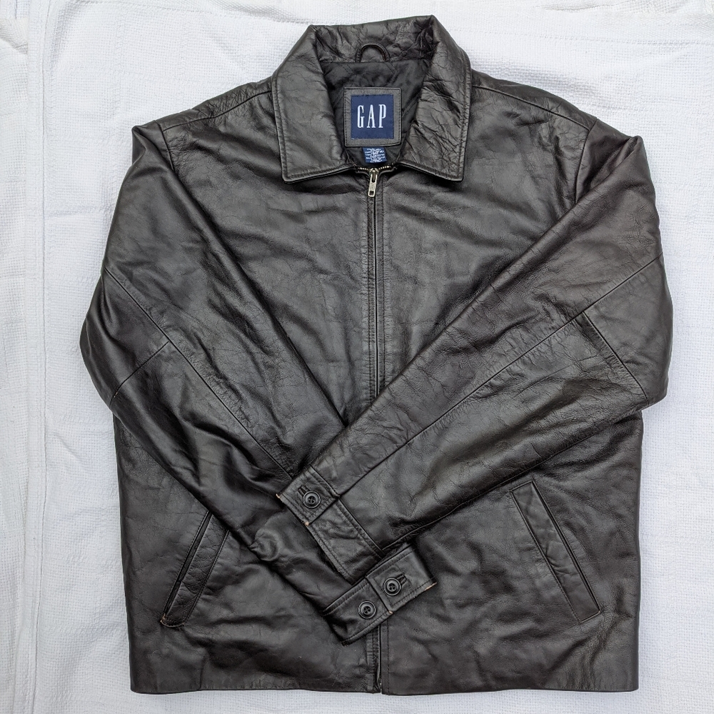 Vintage lined black leather moto jacket